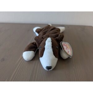Ty Beanie Baby Bruno the Dog Brown White Bull Terrier Vintage Plush Toy Sensory